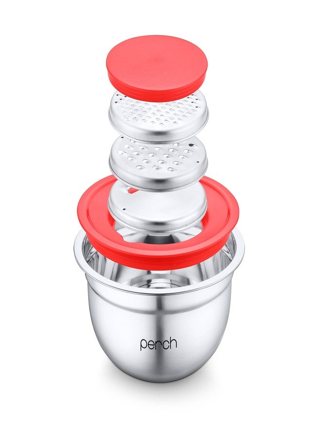 perch وعاء بيرش متعدد الاستخدامات من الفولاذ المقاوم للصدأ مع 3 مبشرات قابلة للتبديل وغطاء محكم الإغلاق | مبشرة للخضراوات والجبن | وعاء تخزين وخلط للمطبخ - Image 3